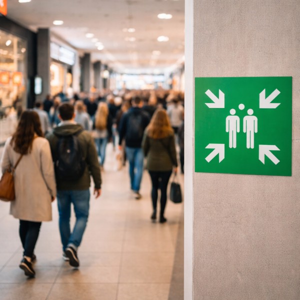 Oznaka za mesto okupljanja za sigurnu evakuaciju. Visoka vidljivost, više dimenzija i izrada kao nalepnica, forex ili alubond za dugotrajnu upotrebu.